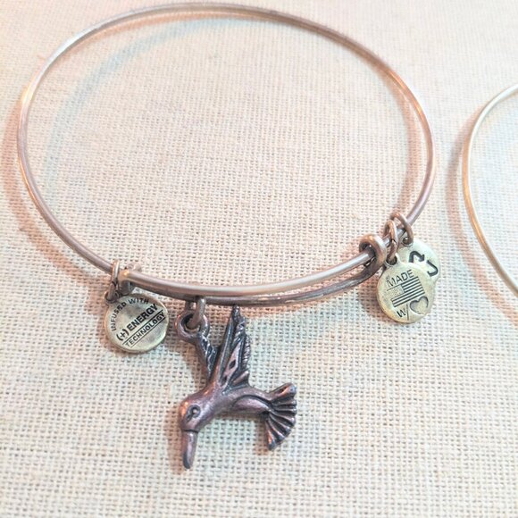 Pair of Alex & Ani Gold Tone Bracelets ~ Hummingbird and Paw Print - Picture 4 of 7